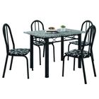 Conjunto Sala De Jantar Mesa Sara Com 4 Cadeiras Diva 1,20m Granito Preto Craquelado/Floral Artefamol