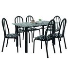 Conjunto Sala De Jantar Mesa Sara Com 6 Cadeiras Diva 1,40m Granito Preto Craquelado/Floral Artefamol