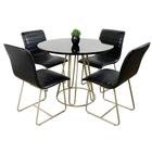 Conjunto Sala de Jantar Rubi Preto com 4 Cadeiras Cristal Couro Preto Base Champanhe