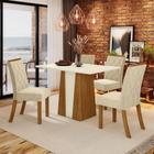 Conjunto Sala De Jantar Tampo Mdf Canto Reto 120 Cm 04 Cadeiras Daryna Henn Nature Off White E Linho