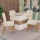 Conjunto Sala De Jantar Tampo Mdf Com Vidro Canto Arredondado 120 Cm 4 Cadeiras Melinda Nature Com Off White E Linho - CASA 812