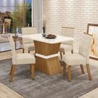 Conjunto Sala de Jantar Tampo MDF com Vidro Canto Arredondado 120 Cm 4 Cadeiras Suely Casa 812