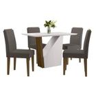 Conjunto Sala de Jantar Veneza 1,20m x 0,80m e 4 Cadeiras Amanda Imbuia / Off White / Veludo Cinza - New Ceval