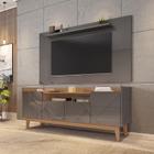 Conjunto Sala Rack Adria Painel Esmeralda Pés Madeira Maciça