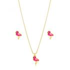 Conjunto Semijoia Infantil Flamingo Banho Ouro 18k 31cm