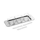 Conjunto Servir Petisco Em Inox 3 Espátula 3 Potes 1 Bandeja - Forma Inox