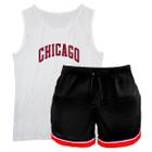 Conjunto Short Esportivo Estilo Basquete e Camiseta Regata Masculina Chicago