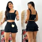 Conjunto Shorts Saia Babado com Cropped de Alça