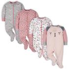 Conjunto Sleep 'N Play Gerber Baby Girls Footie Bear Pink, pacote com 4