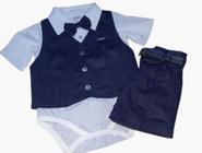 Conjunto Social Bermuda /Colete / Bory Festa Menino Bebe 2 a 10 meses