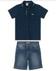 Conjunto Social Infantil Menino Camisa Polo em Algodão Botonê Bermuda Jeans Infantil Carinhoso