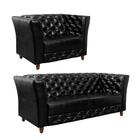 Conjunto Sofá Chesterfield Em material sintético 2 e 4 lugares Preto