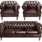 Conjunto Sofá Duquesa Chesterfield 3 Lugares + 2 Poltronas Café