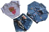 Conjunto Stitch 3 peças Jaqueta jeans - short e cropped