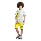 Conjunto Teen Lemon Camiseta Algodão Bermuda Moletom Mescla White/Amarelo