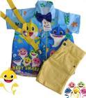 Conjunto Temático Baby Shark Tubarão Amarelo Luxo Fantasia