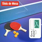 Conjunto Tênis de Mesa Ping-Pong com 2 Raquetes de Madeira e Borracha, 3 Bolas e Rede com Suporte Brinquedo Completo