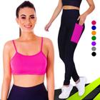 Conjunto Top fitness ALÇA FINA bojo Feminino + CALÇA leg LEGGING BOLSOS Academia Corrida 626 - Iron