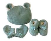 Conjunto Touca Luva Sapatinho Para Bebê Recém Nasc. Verde
