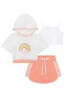 Conjunto Trio Infantil Top em Malha Power Blusa Boxy Over em Tela Arco-íris Paetês e Shorts em Nylon - Kukiê