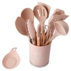 Conjunto Utensílios De Cozinha Nylon e Madeira Rosa 13 Peças - Clink