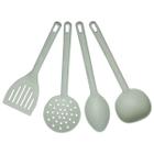 Conjunto Utensílios de Cozinha Plástico Kit Jogo Colher Concha Escumadeira Espátula Verde Menta