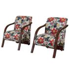 Conjunto Vênus 2 Poltronas 1 lugar Braço Madeira Floral Vermelho - D'Salla