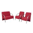 Conjunto Vênus Braço Alumínio 1 Namoradeira 2 Poltronas Vermelho