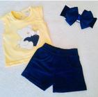 Conjunto verão feminino infantil - cor amarelo e azul - roupa bebê marca bela fase
