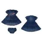 Conjunto Vestido Com Calcinha Bebê Menina Jeans Clarice