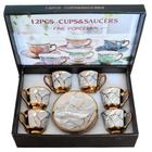 Conjunto Xícara de Café Ouro 6 xicaras 6 pires Porcelana Chinesa Cafezinho Expresso Para Presente