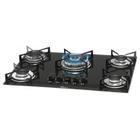 Cooktop 5 Bocas à Gás Tripla Chama Mesa Vidro Fischer Bivolt Preto