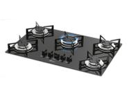 Cooktop a Gás Fischer 5 Bocas com Mesa de Vidro Preto  Bivolt