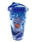 Copo Azul Com Canudo E Tampa Gel Congelante Olaf Frozen 450ml Disney