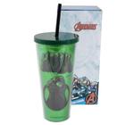 Copo Canudo Avengers Metálico Hulk 650 ml - Cor Verde e estampado- Zona criativa