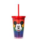 Copo Com Canudo Mickey Arco-Íris 450ml - Disney