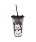 Copo Com Canudo Preto Mickey E Minnie Tsum Tsum 450ml - Disney