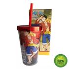 Copo com Tampa e Canudo 450 ml One Piece - Monkey D. Luffy (Vermelho)