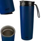 Copo com Tampa para Cafe 450ml Aco Inox Antiqueda Azul Mor