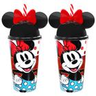 Copo da Minnie com Orelhas e Canudo Vermelho Kit 2 Unidades