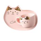 Copo de café de cerâmica com colher de pires conjunto criativo fofo gato de chá café da manhã café café caneca pão de sobremesa presente Xícaras de chá (Rosa)