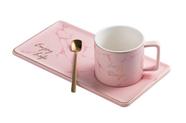 Copo de café golden spoon definir louça café chá milk stick xícara de leite caixa de leite xícara de chá placa de borda dourada com alça Vidro à moda antiga (rosa) - HTTN