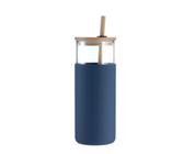 Copo de café portátil canecas criativas de café ao ar livre garrafa de água com copos de vidro resistentes ao calor de palha de bambu Xícaras de chá (Azul) - HTTN