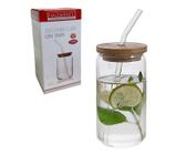 Copo Lata Drink Com Tampa Bambu 500ml Suco Canudo Em Vidro