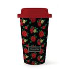 Copo Plástico Frida Kahlo 500ml Preto Rosas Vermelhas