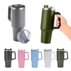 Copo Térmico Com Canudo Tampa Alça Garrafa Caneca 1200Ml De Água Para Café Cerveja Inox - Genérico