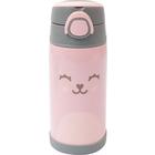 Copo Térmico Garrafa Inox 400ml Com Canudo Silicone Infantil Rosa