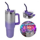 Copo Térmico Glitter Degradê Com Alça E Canudo De Inox 1200ml Grande