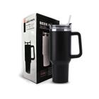 Copo Térmico Preto 1200ml Parede Dupla Aço Inox com Canudo