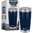 Copo Térmico Stone Azul Escovado 500ML com Tampa